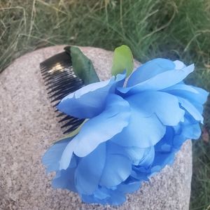Boho Large Dramatic Baby Blue Flower Comb